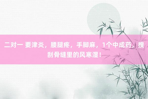 二对一 要津炎，腰腿疼，手脚麻，1个中成药，搜刮骨缝里的风寒湿！